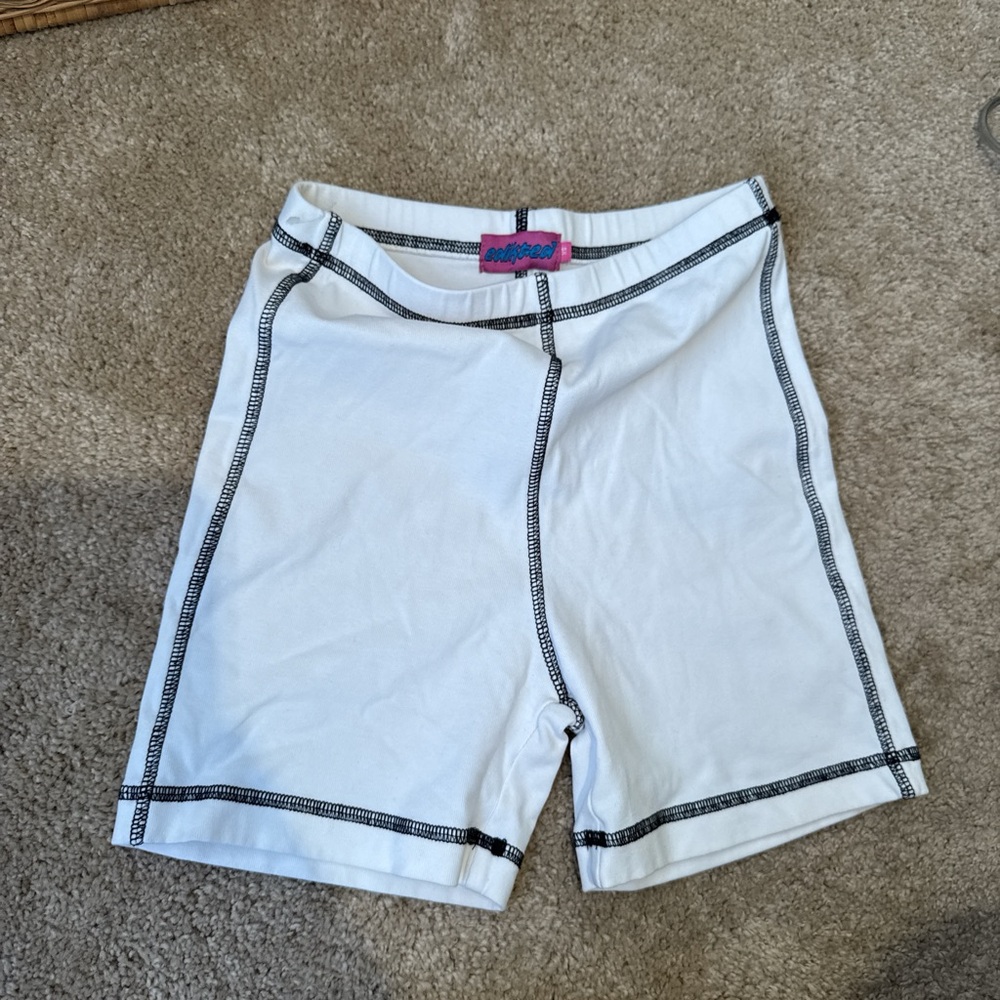 Edikted White Bike Shorts with Black Stitching